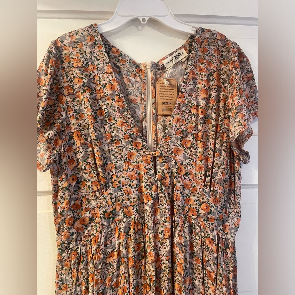 Natural Life Floral Dress with pockets - Orange and White